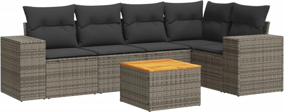 vidaXL Set mobilier grădină cu perne, 6 piese, gri, poliratan