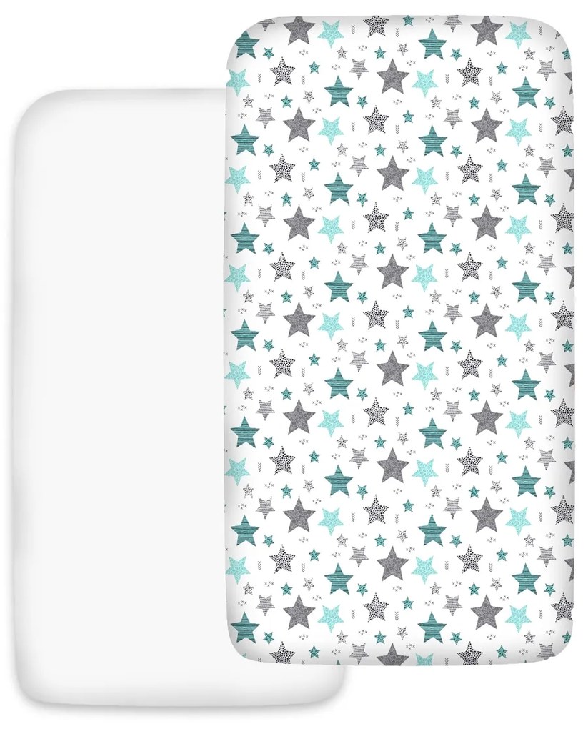 Set 2 cearceafuri din bumbac cu elastic  roata pentru patut 140x70 cm Kidizi Galaxy All Mint