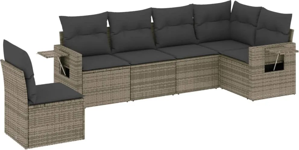 vidaXL Set mobilier grădină cu perne, 6 piese, gri, poliratan