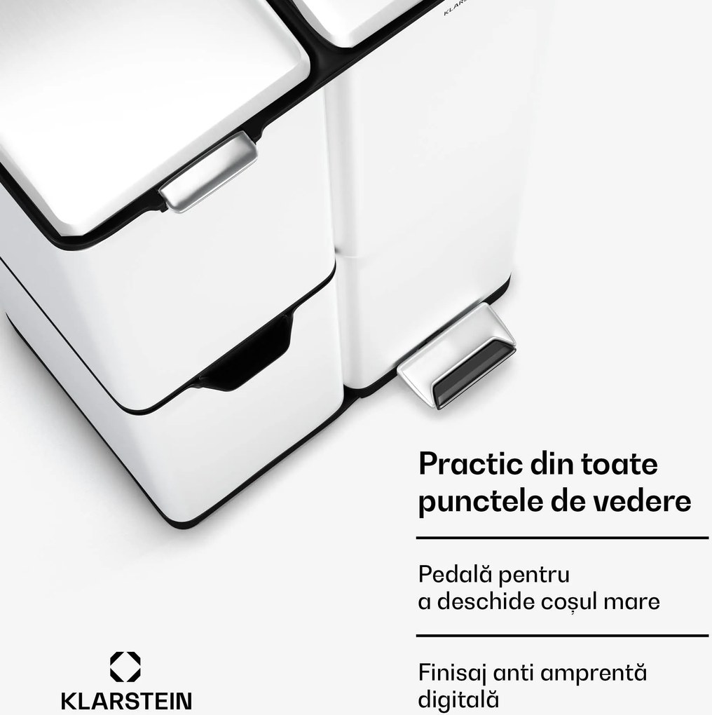 Klarstein Coș de gunoi Tiyo 3 în 1 60 l, 30 l + 17 l + 13 l, sortare deșeuri, închidere silențioasă, capac din oțel inoxidabil