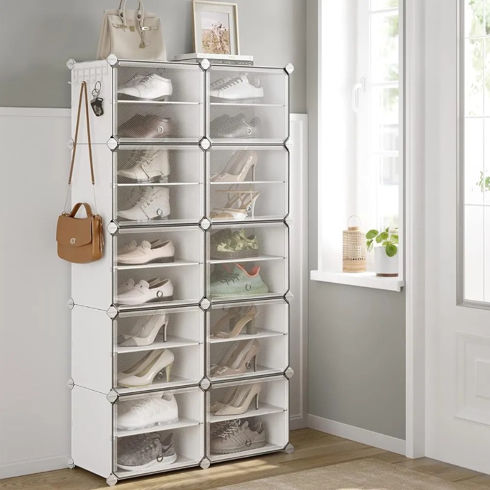 Organizator pentru pantofi KIMBERLY, 10 compartimente, alb/transparent SongmicsHome