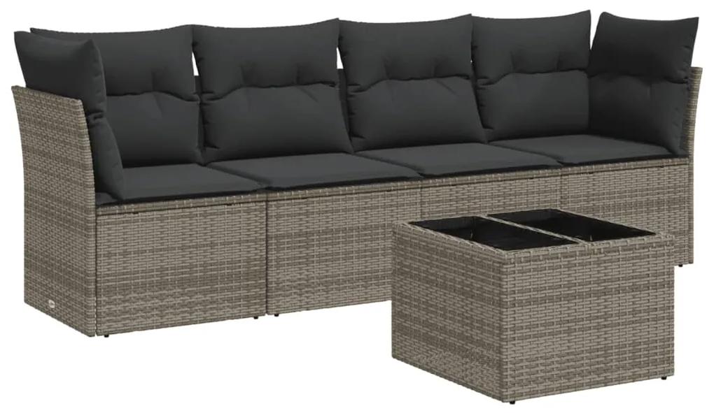 3249079 vidaXL Set canapea de grădină cu perne, 5 piese, gri, poliratan