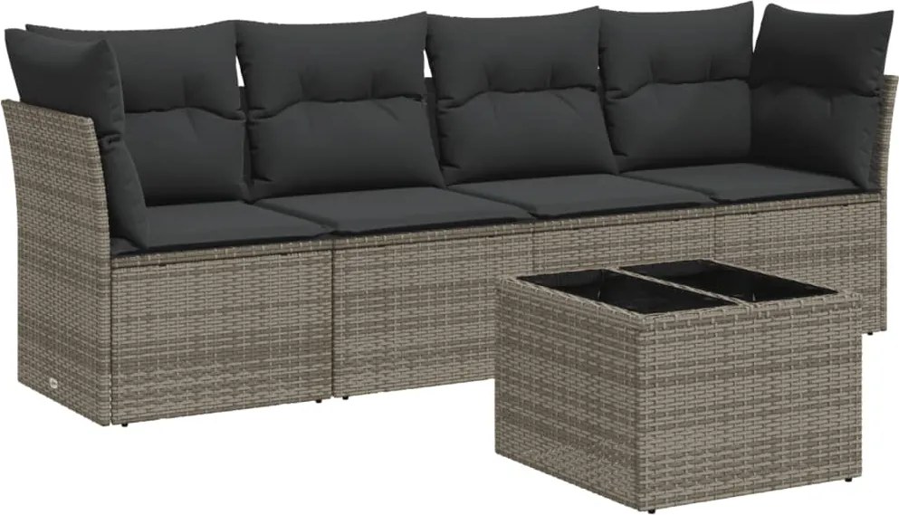 vidaXL Set canapea de grădină cu perne, 5 piese, gri, poliratan