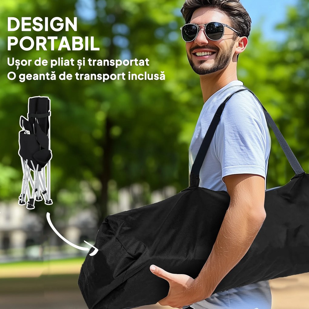 Outsunny Set de 2 Scaune de Camping Pliabile cu Suport pentru Picioare Detașabil, 82x100x88 cm, Negru | Aosom Romania