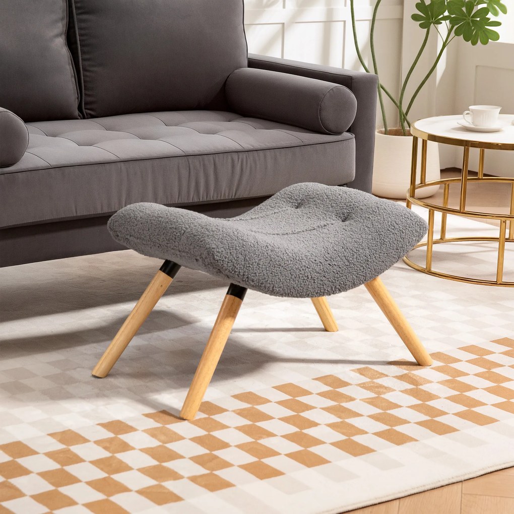 HOMCOM Puf de Picioare Modern cu Acoperire din Fleece si Picioare din Lemn, Tapitat, pentru camera de zi, dormitor, hol, Gri Inchis | Aosom Romania