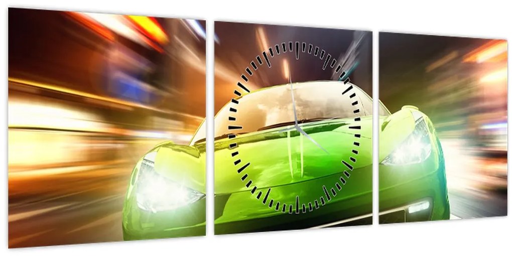 Tablou - Mașină de curse verde (cu ceas) (90x30 cm)