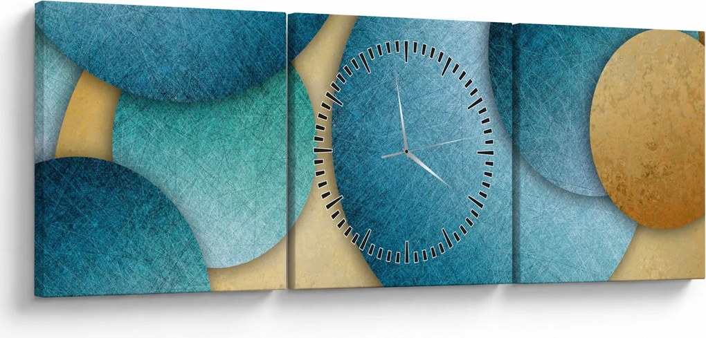 Tablou cu abstracție cercuri (cu ceas) (90x30 cm)