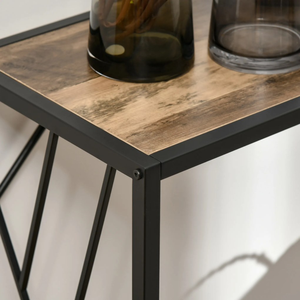 Consolă Industrială HOMCOM, Masă Canapea cu Cadru Metalic, 120x35x75 cm, Design Modern, Maro, pentru Sufragerie, Hol | Aosom Romania