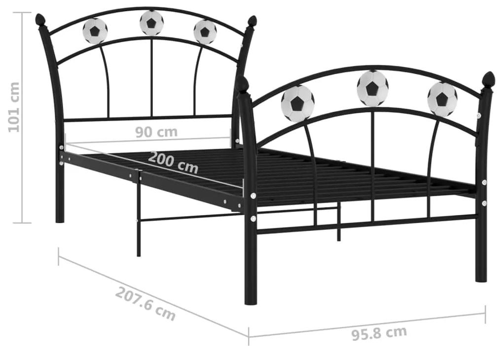 Cadru de pat, cu model de fotbal, negru, 90x200 cm, metal Negru