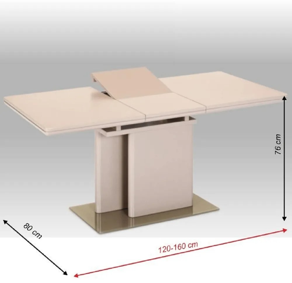 Masa de bucatarie extensibila, capuccino extra lucios HG, 120-160x80 cm, VIRAT