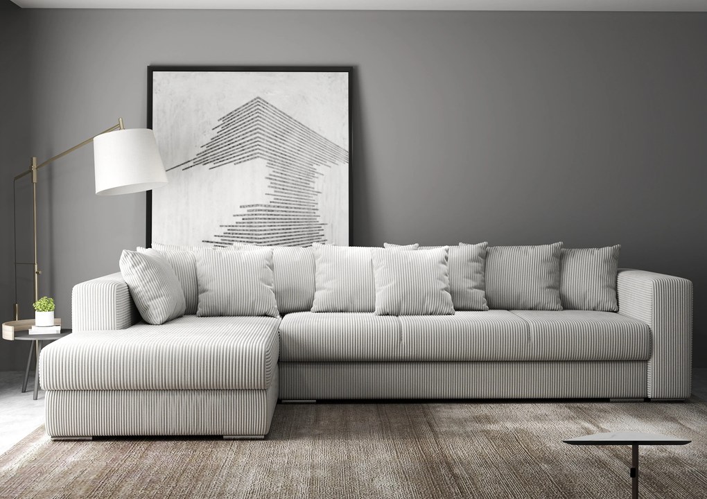 Colțar extensibil dumonde cu ladă de depozitare si sezut confortabil din spuma high-density, Gloria Zoom Cream 320x183 cm