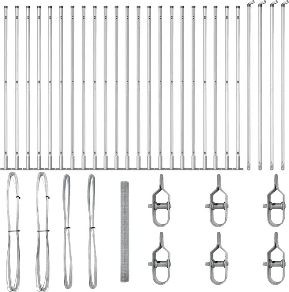 vidaXL Stâlp de gard. Argintiu 50 x 1,6 m (mesh 16 x 16 mm) Oțel