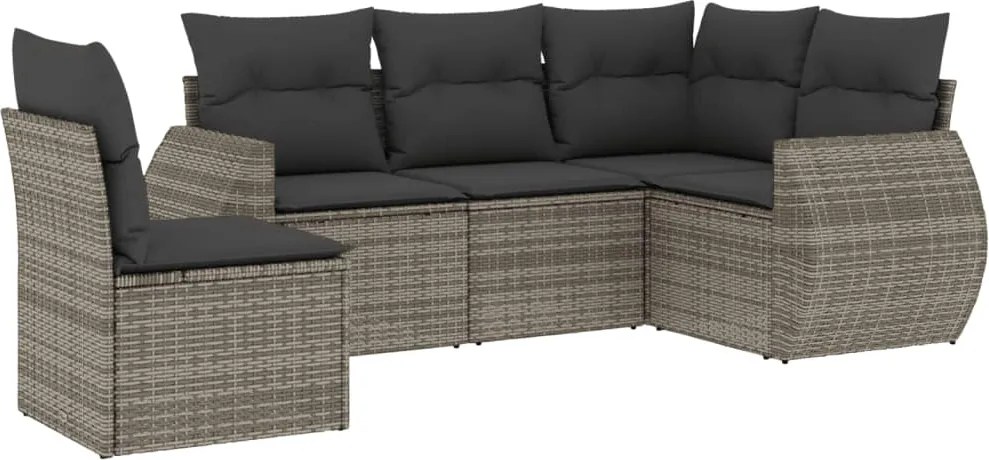 vidaXL Set canapea de grădină cu perne, 5 piese, gri, poliratan