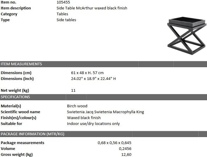 Masuta laterala design modern McArthur negru 61x48cm 105455 HZ