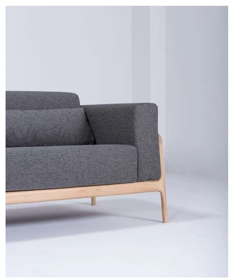 Canapea cu structură din lemn de stejar Gazzda Fawn, 210 cm, gri închis