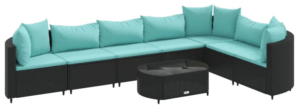 3308388 vidaXL Set mobilier de grădină cu perne, 8 piese, negru, poliratan