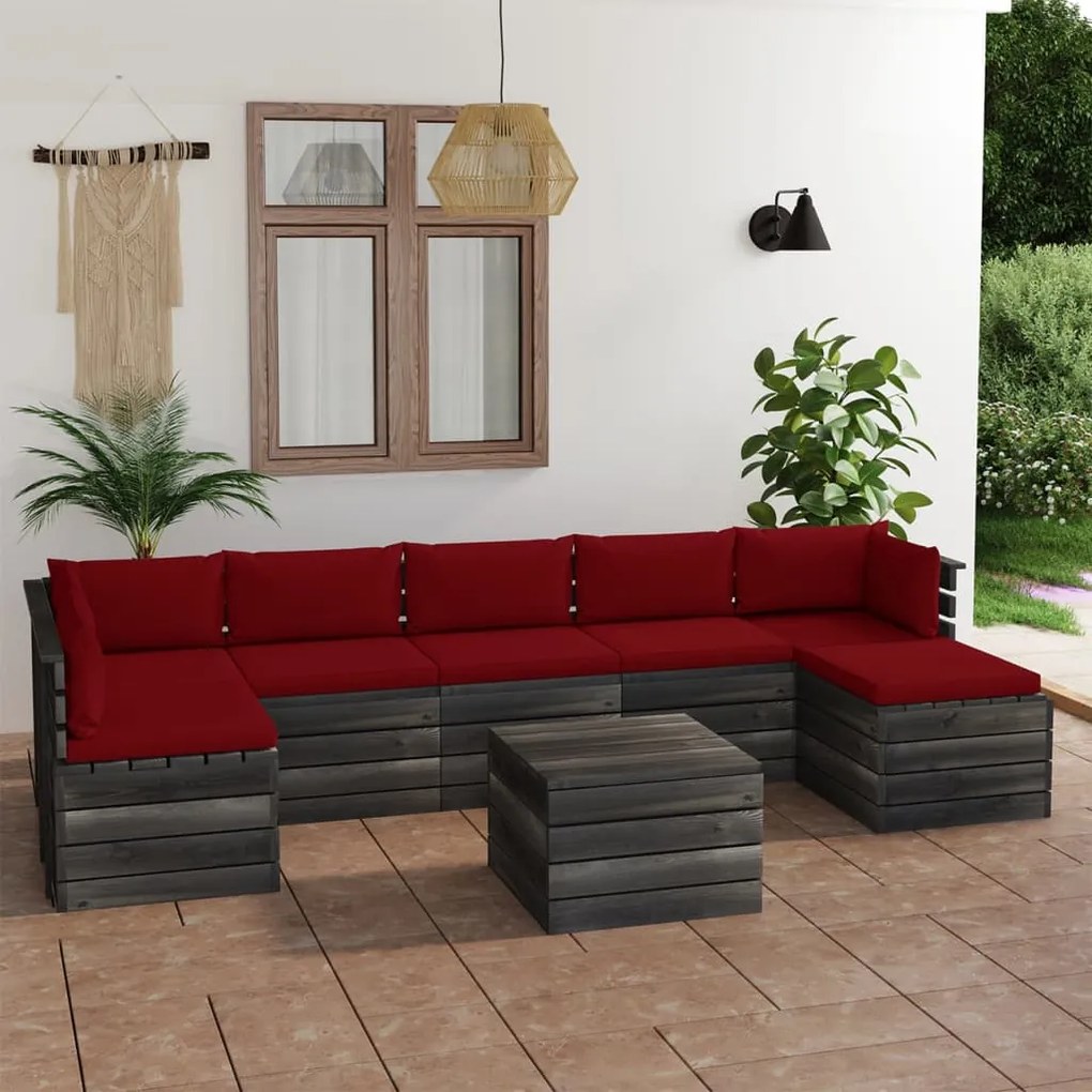 3062028 vidaXL Set mobilier grădină paleți cu perne, 8 piese, lemn masiv pin