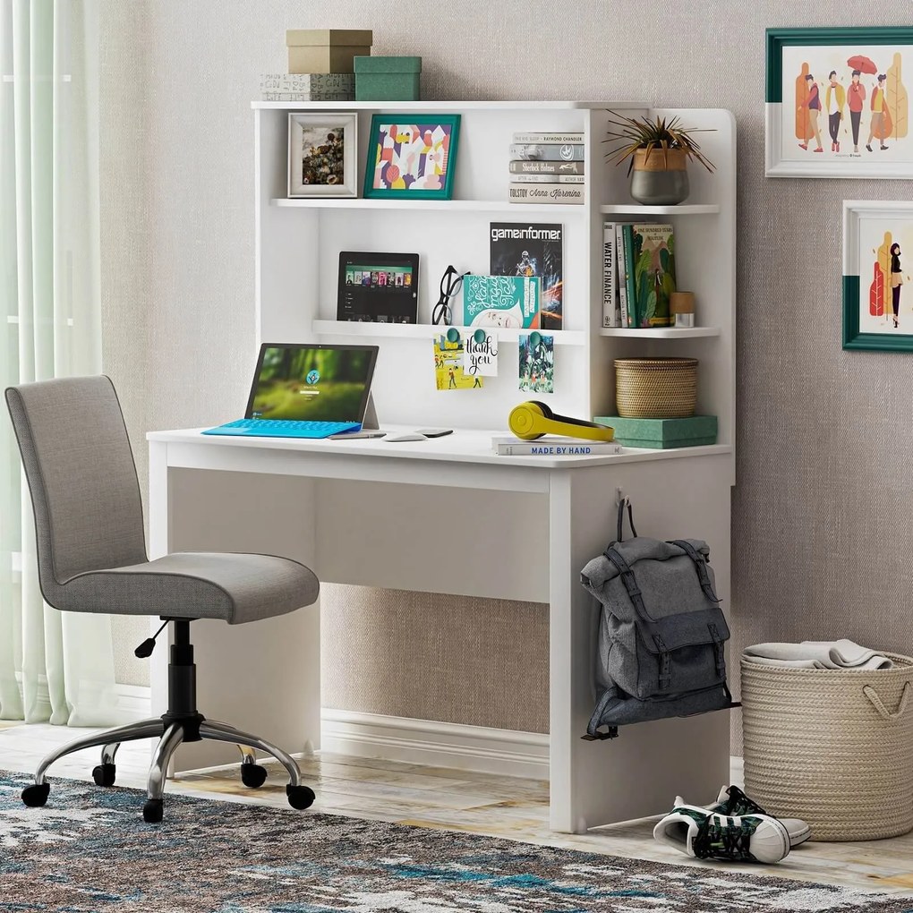 Birou de studiu si biblioteca suspendata pentru copii Colectia White Line 120x155x55 cm