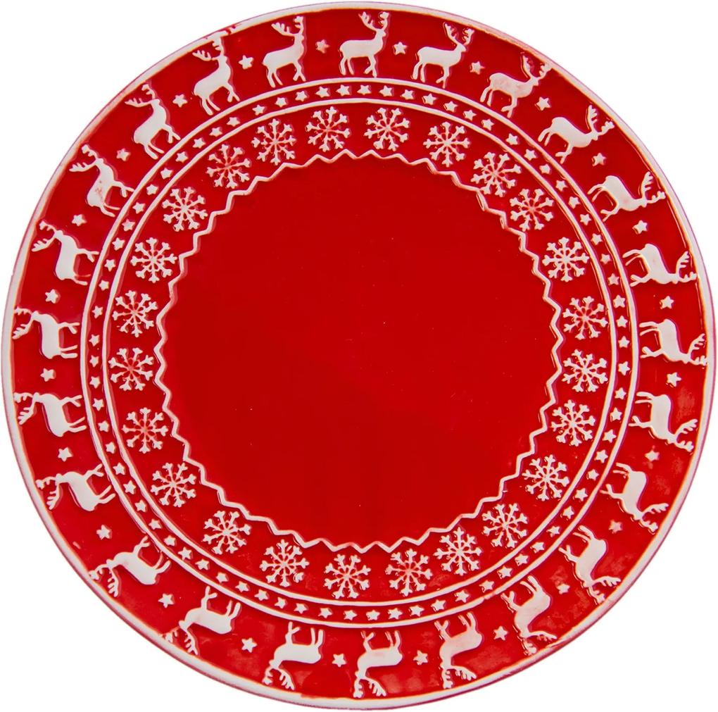 Farfurie ceramica rosu alb model Ren Ø 21 cm