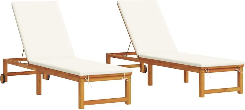 vidaXL Șezlong 2 pcs Maro 202 x 53 x 89 cm Lemn Solid de Acacia