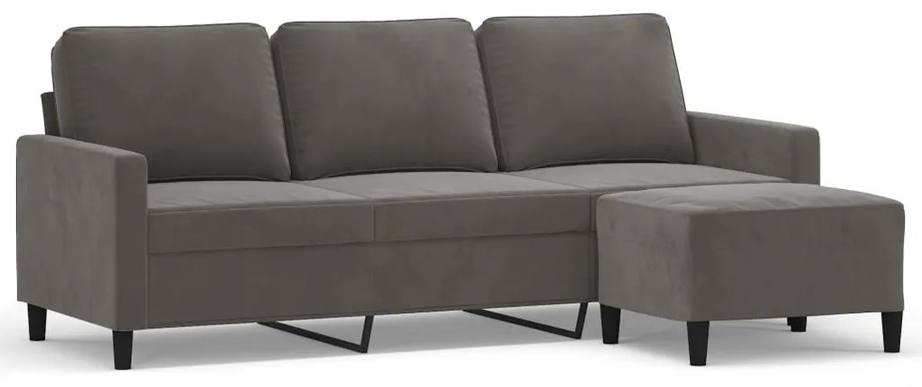 3153394 vidaXL Canapea cu 3 locuri și taburet, gri închis, 180 cm, catifea