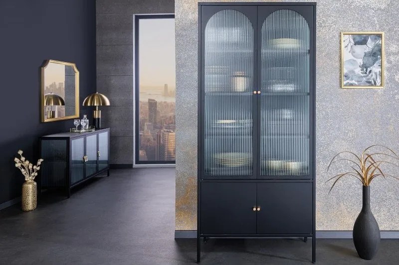 Vitrina moderna din metal si sticla Paris 180cm negru