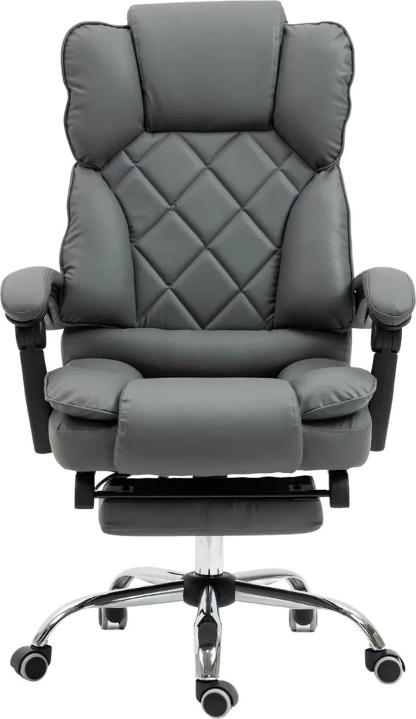 Scaun directorial, cu Masaj și Încălzire, suport picioare, funcție sezlong, piele PU, Gri