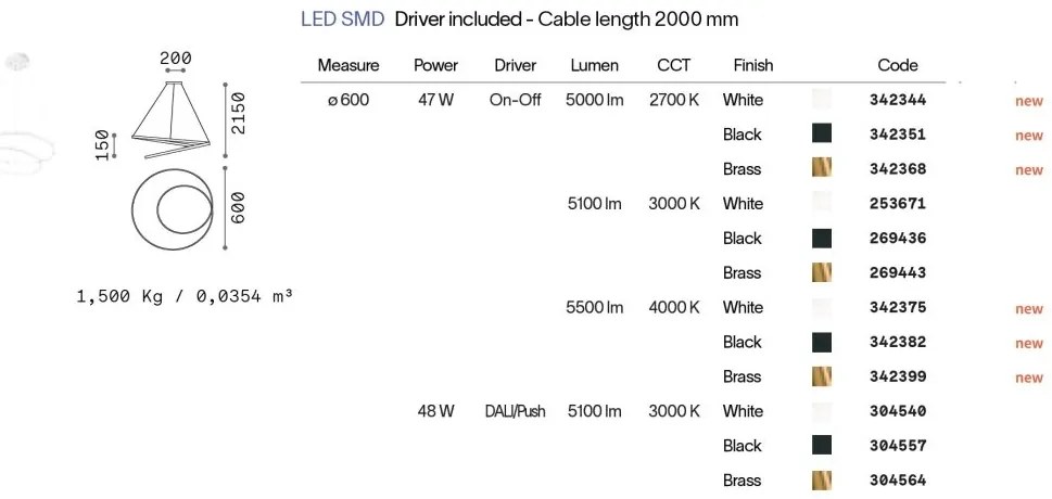 Lustra LED suspendata design circular Oz sp d60 on-off 2700k alba