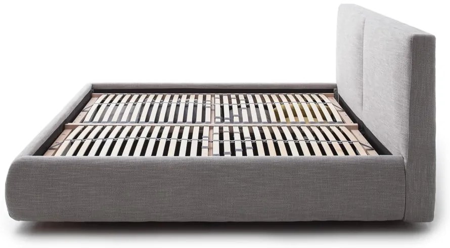 Pat matrimonial gri tapițat cu spațiu de depozitare cu somieră 180x200 cm Atesio – Meise Möbel