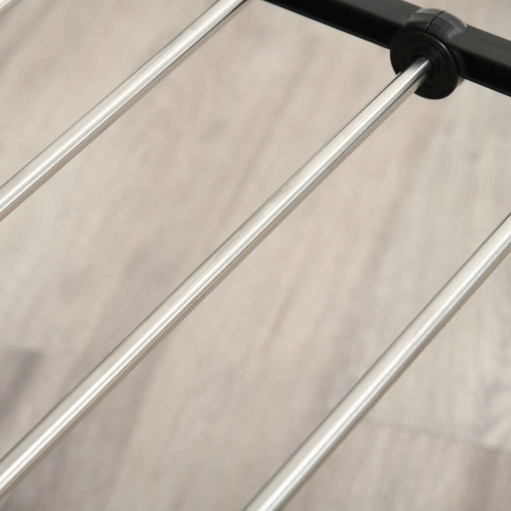 HOMCOM Uscător de rufe cu suport pliabil și roți, spațiu mare de uscare, oțel inoxidabil 138,5 x 63 x 208 cm argintiu negru | Aosom Romania