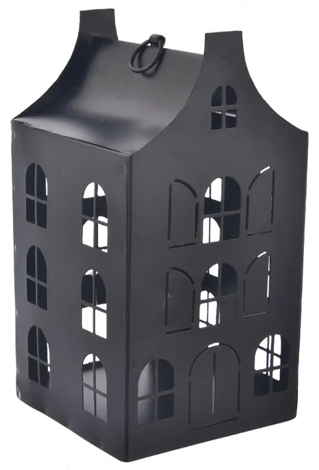 Suport metalic pentru lumânări InDecor LittleHouse negru, 10 x 10 x 19 cm