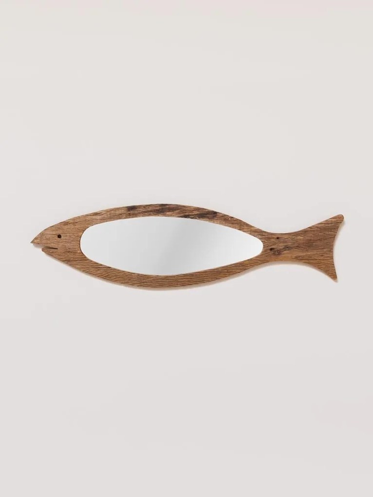 Oglinda de perete, din lemn reciclat, in forma de peste, Fish