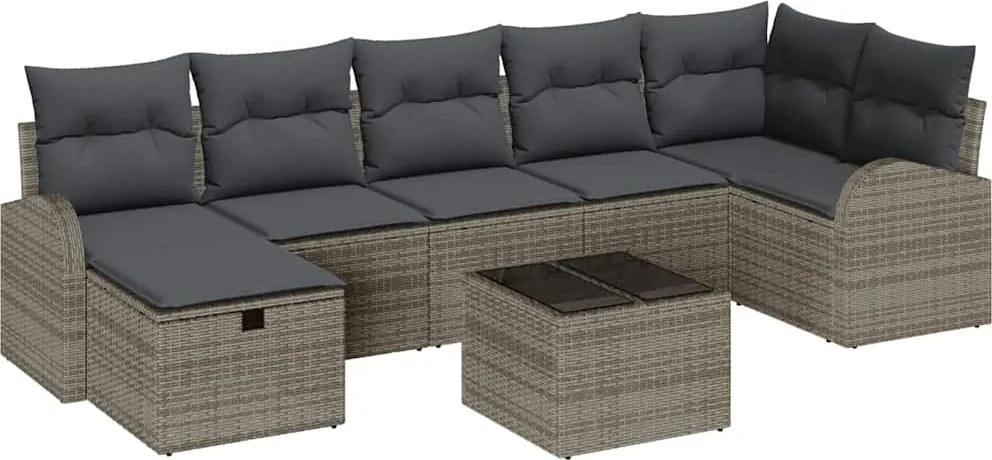 vidaXL Set de canapele pentru grădină cu pernă 8 pcs Gri Rattan poli