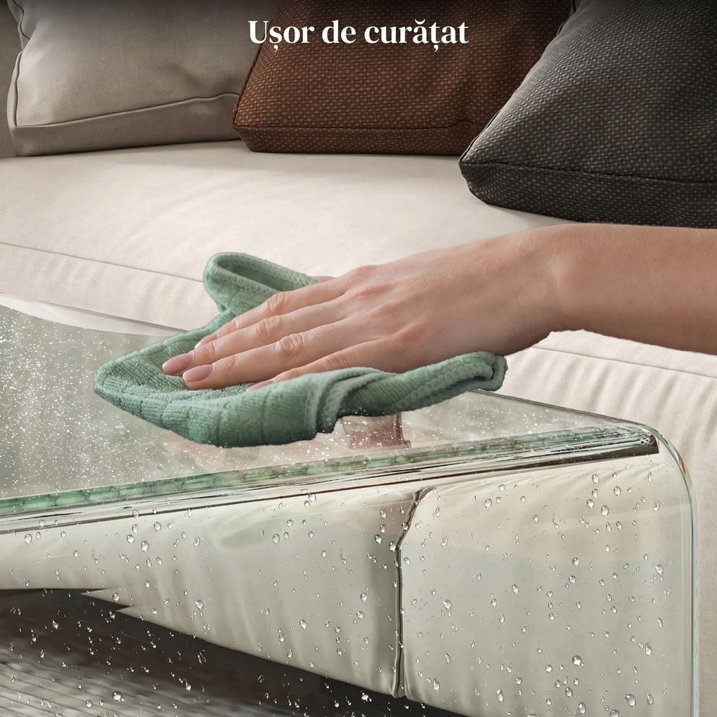 HOMCOM Măsuță din Sticlă Temperată Modernă pentru Living cu Design Monobloc, 80 x 45 x 35 cm, Transparent | Aosom Romania