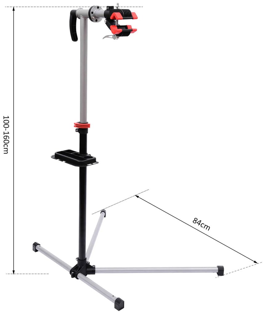 HOMCOM Suport Reglabil pentru Reparații Biciclete, cu Piedestal Ajustabil și Tavă Metalică, 84x75x100-160cm | Aosom Romania