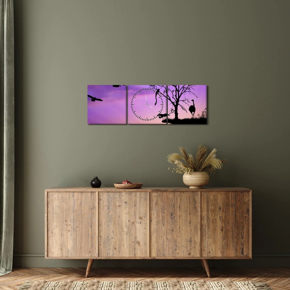Tablou - Siluetele animalelor (cu ceas) (90x30 cm)