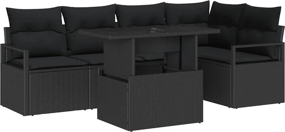 vidaXL Set de canapele pentru grădină cu pernă 6 pcs Negru poliratan