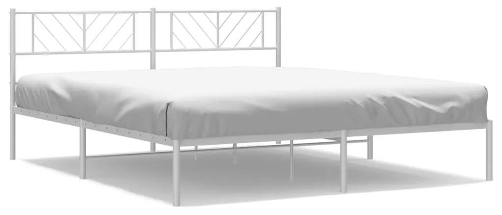 372235 vidaXL Cadru de pat metalic cu tăblie, alb, 200x200 cm