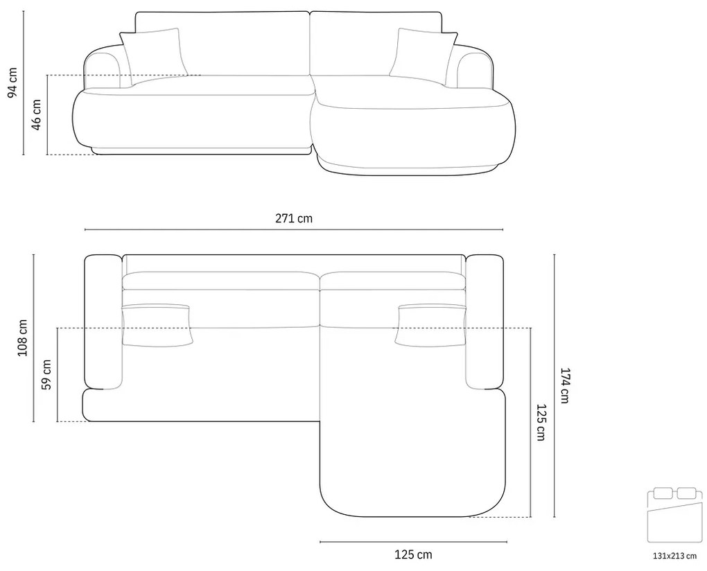 Coltar extensibil dreapta 5 locuri, modular, cu lada depozitare, Ella, Micadoni Home, 271x174x94 cm, catifea, bej inchis