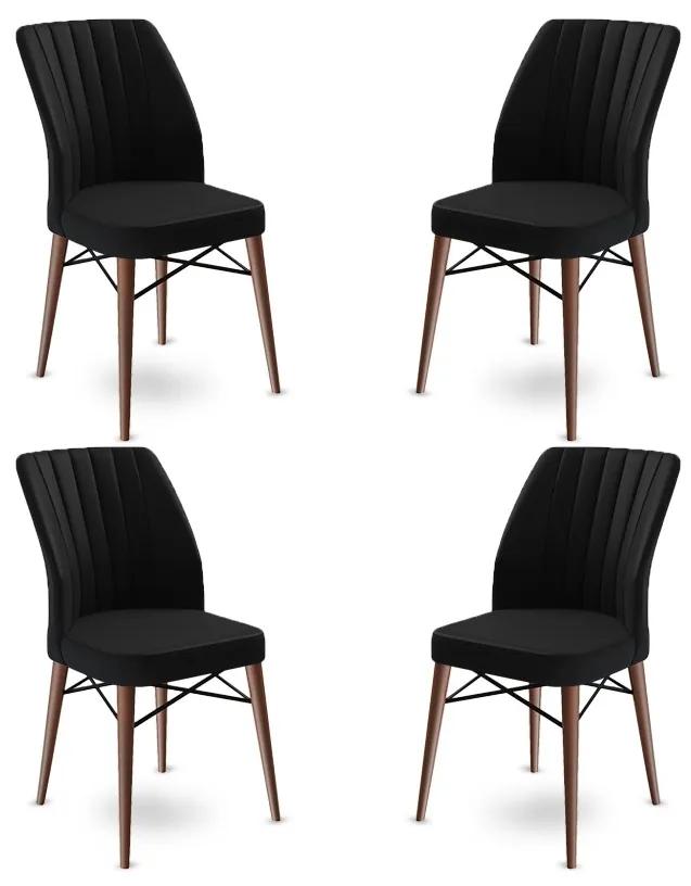 Set 4 scaune haaus Flex, Negru/Maro, textil, picioare metalice