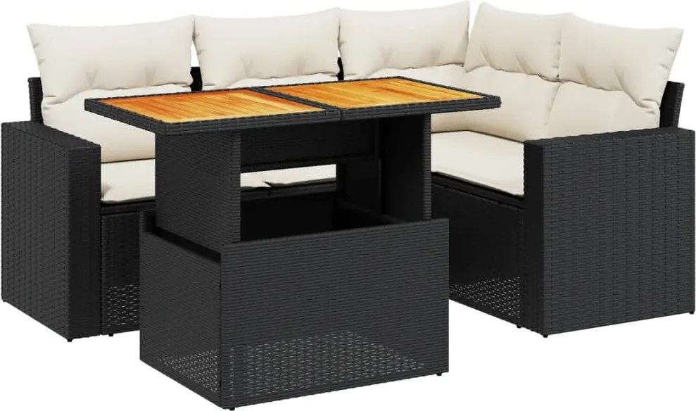 vidaXL Set mobilier de grădină cu perne, 5 piese, negru, poliratan