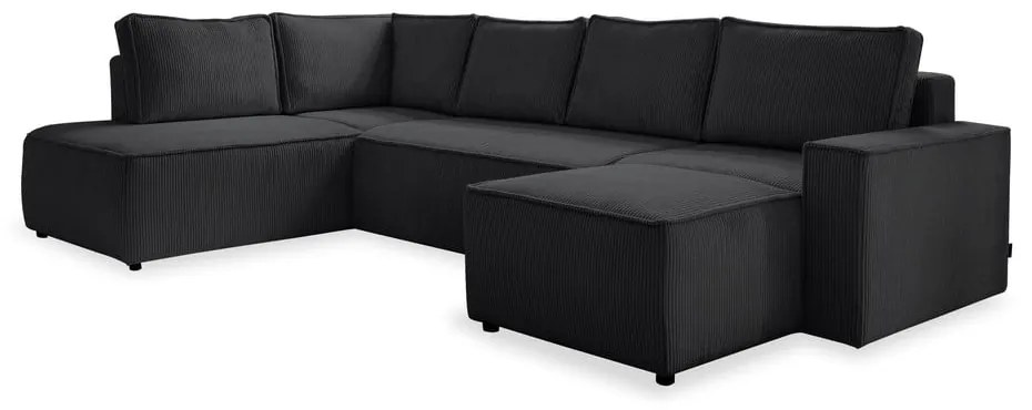 Colțar gri antracit extensibil cu tapițerie din catifea reiată (cu colț pe partea stângă /în formă de "U") Brave Dave – Miuform