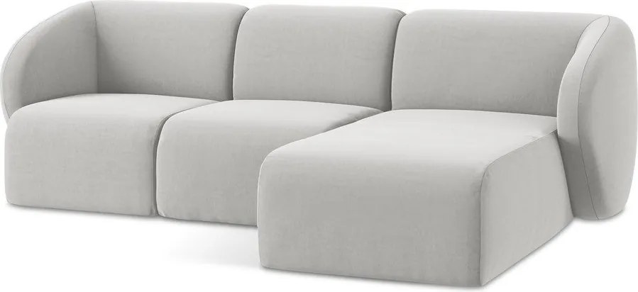 Colțar gri deschis cu tapițerie din catifea (cu colț pe partea dreaptă/cu șezlong) Lani – Makamii