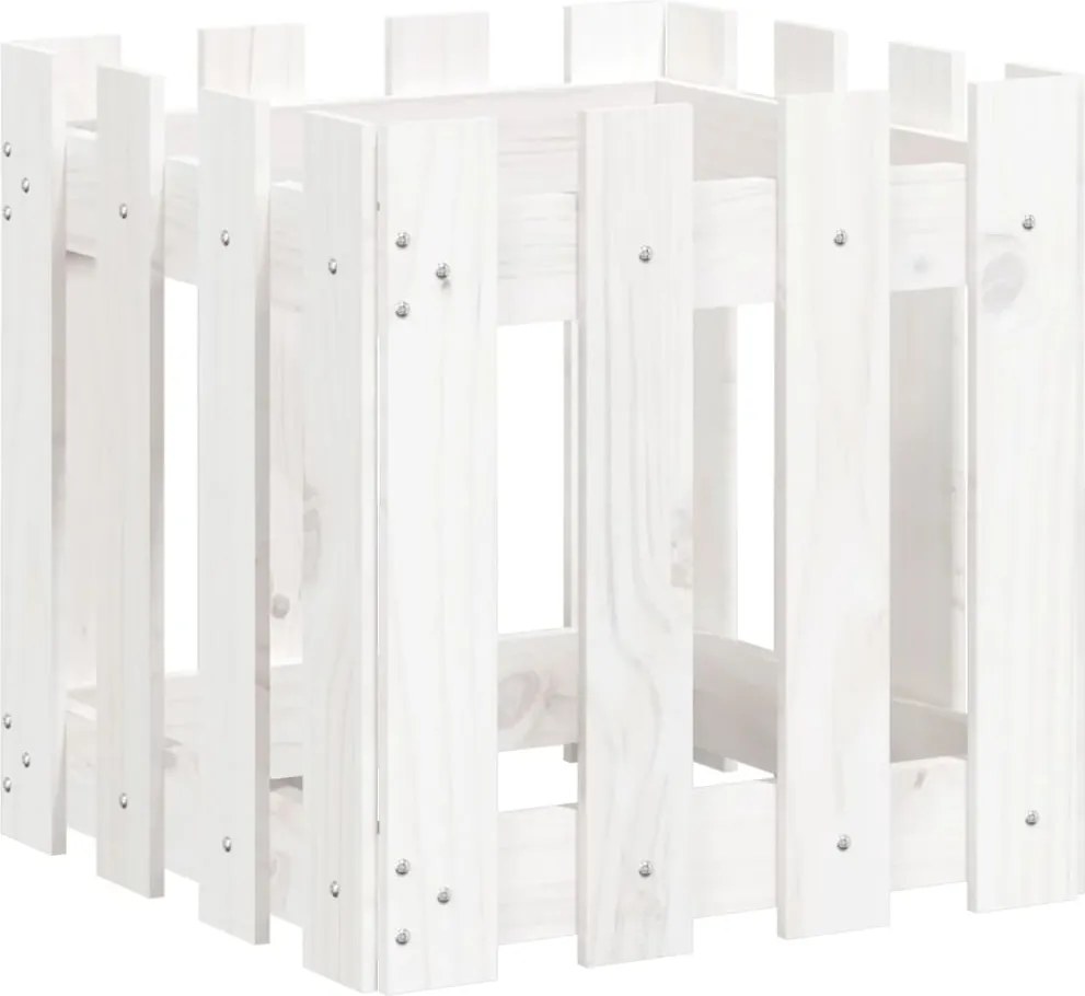 vidaXL Jardinieră grădină design gard, alb, 40x40x40 cm lemn masiv pin