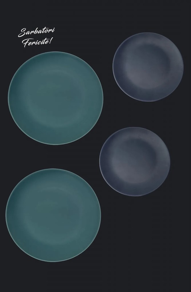 Set Cadou 4 Farfurii MADE Pantone (2 Farfurii Mari Verde Mat 26cm, 2 Farfurii Desert Indigo 21cm)