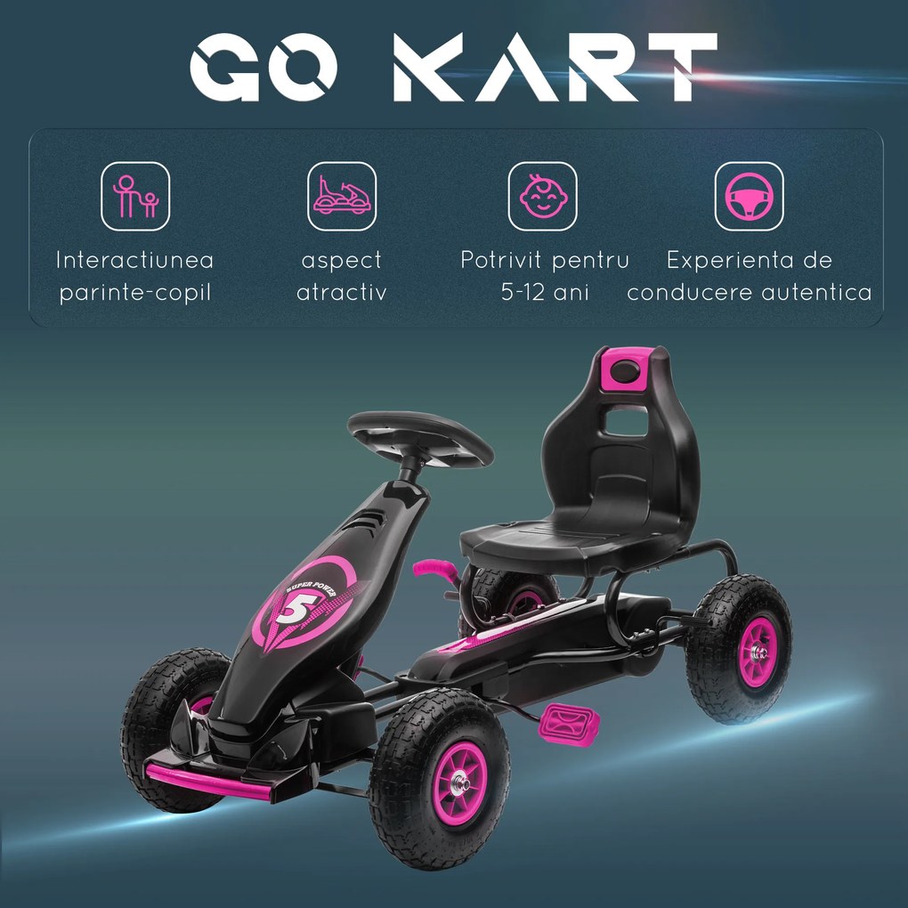 HOMCOM Go Kart a Pedali per Bambini 5-12 Anni Sedile Regolabile Ruote in Gomma | Aosom Romania