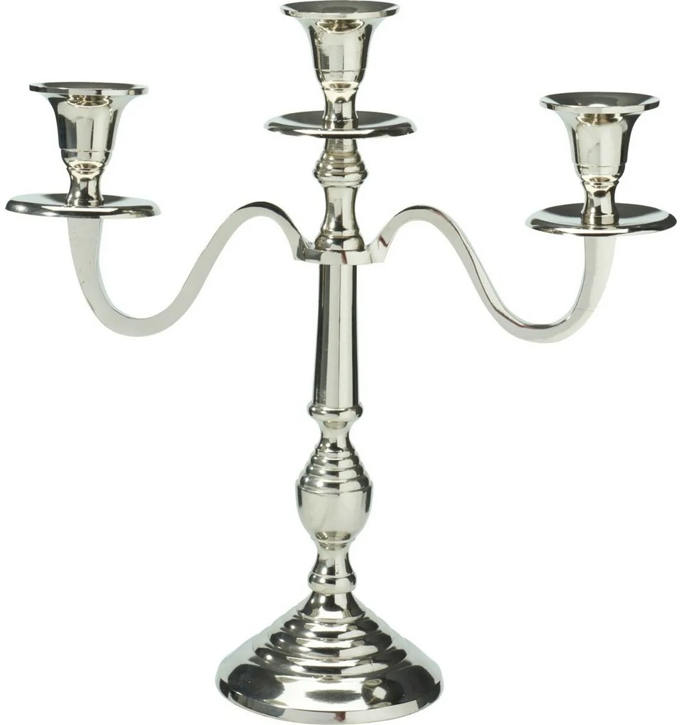 Sfeșnic metalic cu 3 brațe 29x10x30 cm, culoareargintiu, decor 2