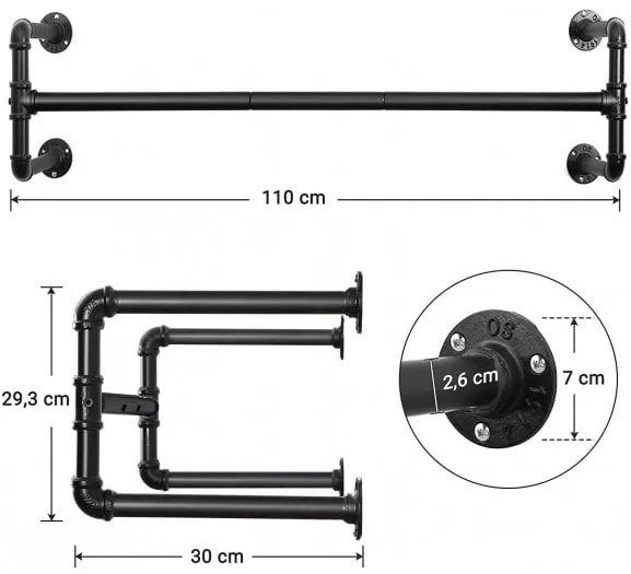 Set cuier metal suspendat, 110 x 30 x 29.3 cm