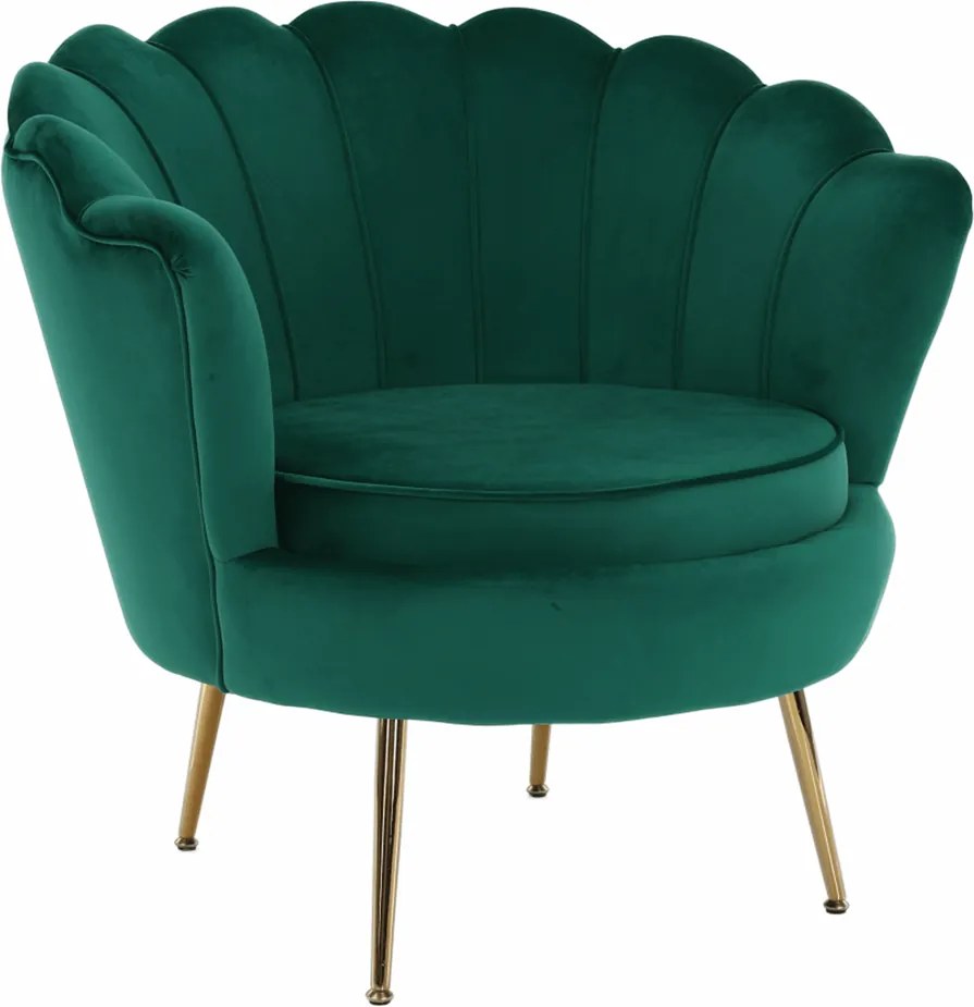 Fotoliu în stil Art-deco, catifea Velvet smarald/crom auriu, NOBLIN