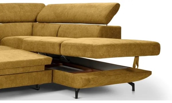 Canapea colțar extensibilă cu spațiu depozitare, model BRESCIA, dreapta, galbenă